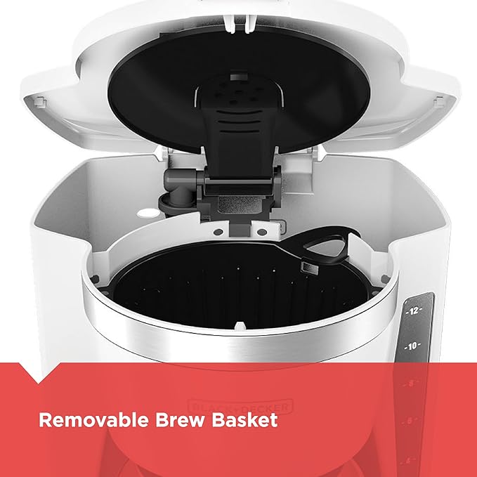 BLACK+DECKER CM1160W-1 CM1160W 12-Cup Programmable Coffeemaker, White/Stainless Steel