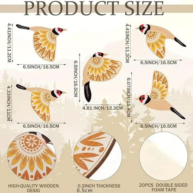 Fenteer Wooden Bird Wall Figurine Animal Statue Decorative Ornament Wooden Crafts Made from Wood Suitable for Home Decoration Gift Giving Par