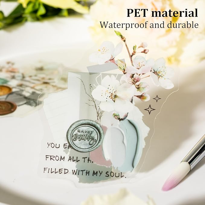 AuriicLeaf Vintage Botanical PET Sticker Set, 120PCS Floral and Leaf Ephemera Stickers for Journaling, Scrapbooking, DIY Crafts, and Art Projects