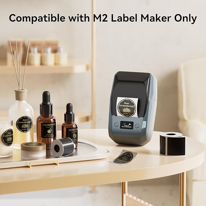 NIIMBOT Black Round Labels 50x50mm(1.97'' x 1.97''), for M2/M3 Label Maker, Suitable for Essential Oils Aromatherapy Bathroom Bakery Gift Labels, Waterproof Oilproof and Long Storage