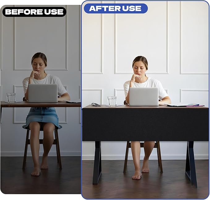 Under Desk Privacy Panel 62 x 15 Inch Self-Adhesive Modesty Panel Table Skirts Privacy Divider for Office Desk Home Studio or Standing Workstation, Easy to Assemble, Black (1-Pack)