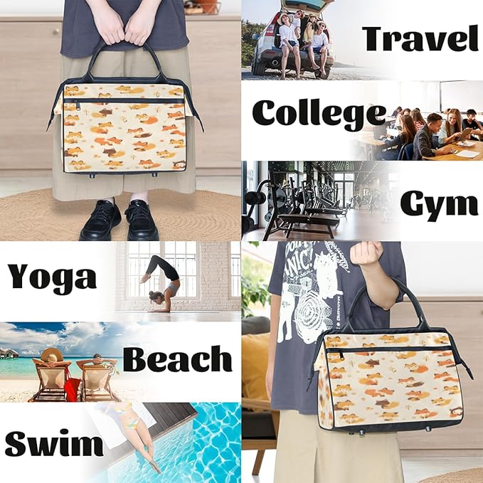 Cute Fox Overnight Weekender Bag for Women Men Travel Duffel Bags Waterproof Luggage Carry on Sports Yoga Gym Bag
