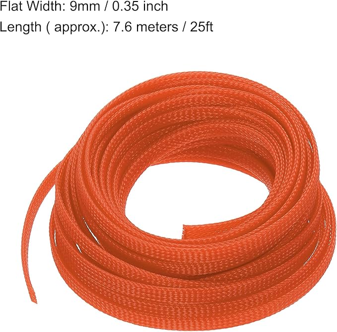 uxcell PET Expandable Sleeving 25ft 1/4" Orange Cable Management Sleeve Cord Organizer for Wrap Protect Cable