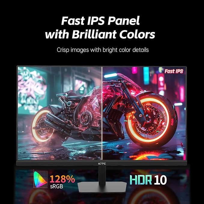 KTC 24.5'' Gaming Monitor, FHD 1080P 180Hz (Up to 200Hz) Fast IPS 128% sRGB Computer Monitor, HDR10, Adaptive Sync, Eye Care PC Gamer Monitor, HDMIx2, DP, VESA Mountable, Tilt Adjustable, H25T7