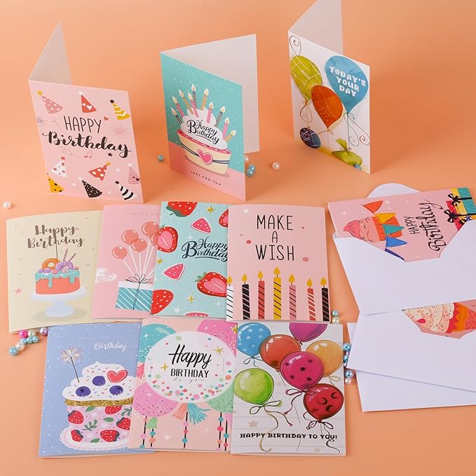 FUHITIM Birthday Cards,25 Pcs Blank Cards with Envelopes & Stickers,25 Design,4x6 Inches Happy Birthday Card,Birthday Card for Kids,Friends,Family and Colleagues