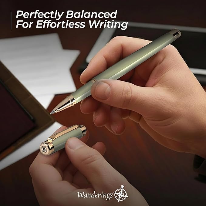 Premium Ballpoint Pen with German Ink – Perfectly Balanced for a Superb Writing Experience, 24K Gold Plated Green – Soft Sage Green- Includes a Schmidt Refill in a Giftable Presentation Case