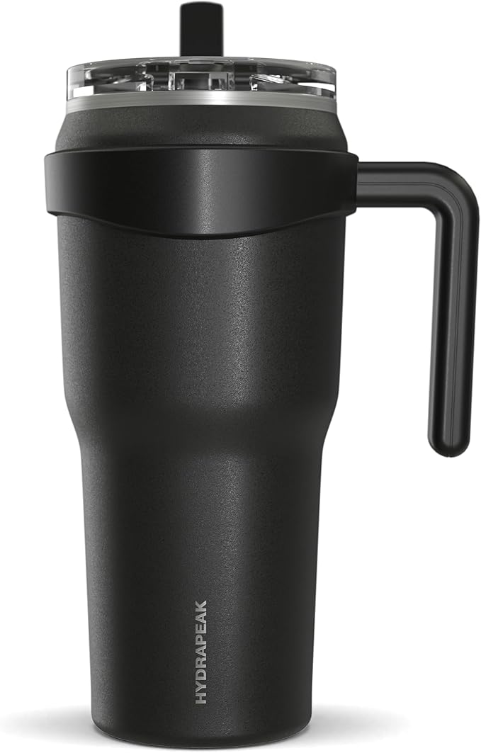 Hydrapeak Roadster 40oz Stainless Steel Tumbler Double Wall Vacuum Insulated Water Bottle With Handle And 2 in 1 Straw Lid (Black)