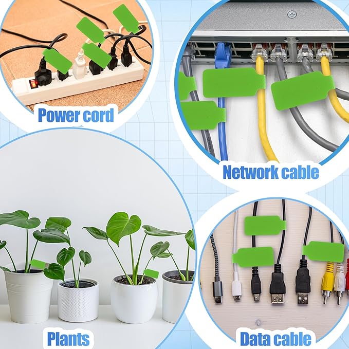 50 Pieces Cord Labels Self-Adhesive Nylon Cable Labels Tags Waterproof Wire Cable Tags or Electronics Office Computers Management and Identification (Green)