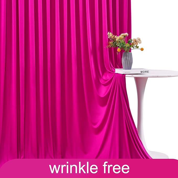 6 Panels Fuchsia Backdrop Curtain for Parties Birthday Party Wrinkle Free Hot Pink Photo Curtains Backdrop Drapes Fabric Decoration for Wedding 30ft(W) x 10ft(H)