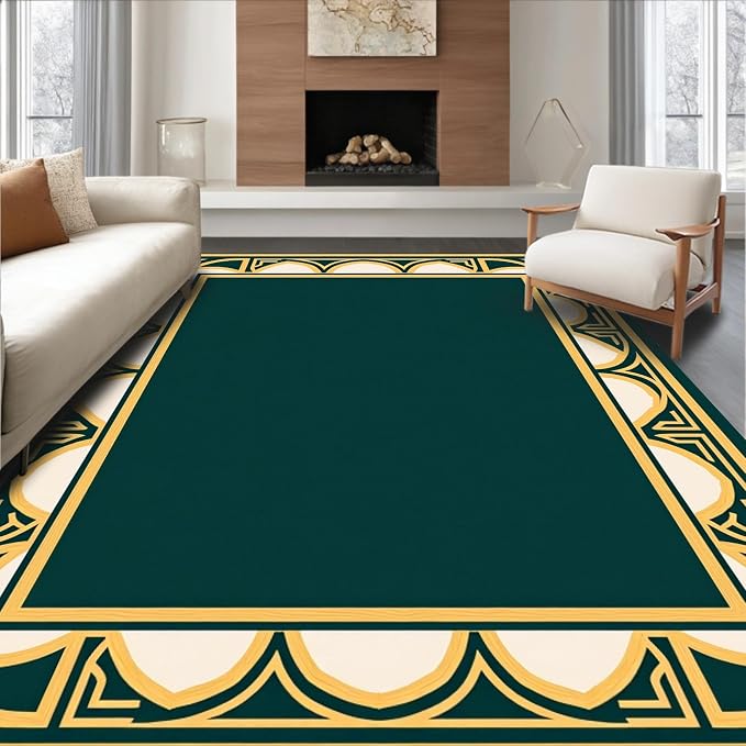 Flatwoven Area Rug 6x9 ft, Art Deco Inspired Interlocking Arch Design with Elegant Stylized Details, Non Slip, Stain Resistant, Washable High Traffic Area Rugs for Living Room, Bedroom Decor