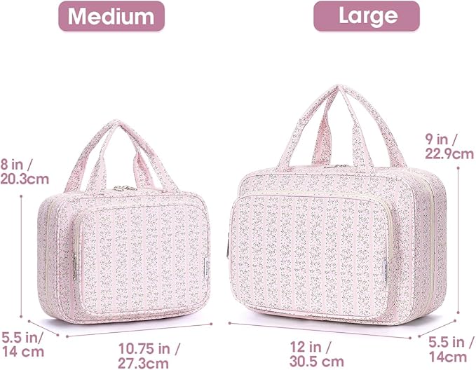 Narwey Travel Toiletry Bag for Women Large Hanging Makeup Bag Organizer Toiletries Bag for Full Size Essentials Accessories Cosmetics (Pink Flower Buds (Large))