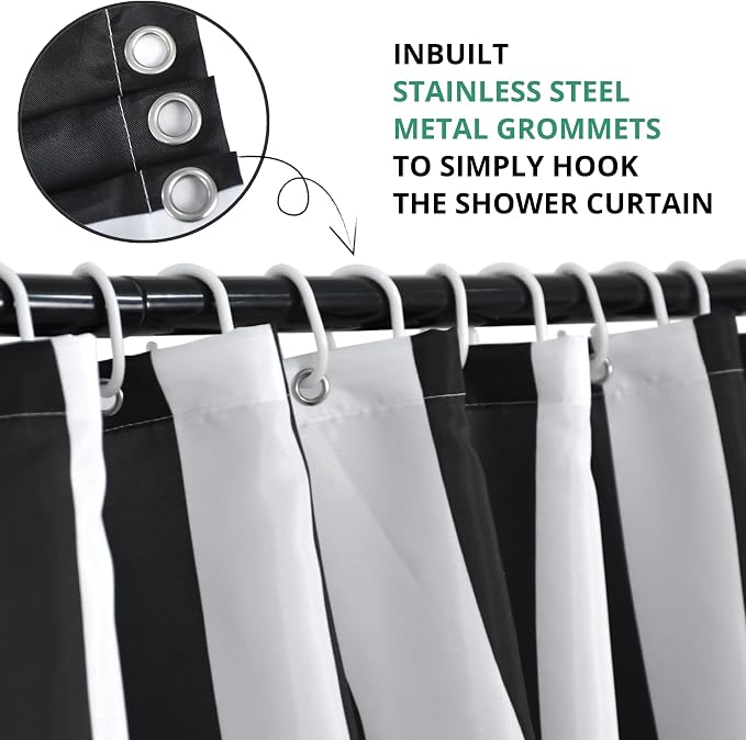 Black and White Shower Curtain, Striped Boho Minimalist Modern Waterproof Fabric Machine Washable for Bathroom Decor Bathtub with Hooks 72x72