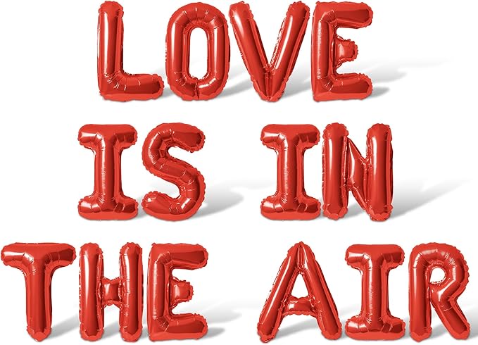 Letter Balloons - LOVE IS IN THE AIR 16" Inch Alphabet Letters Foil Mylar Balloon Valentines Day Party Banner (Red)