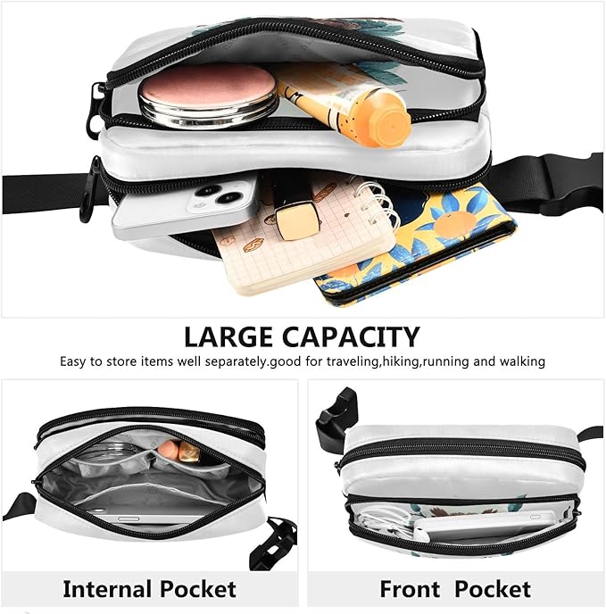 Cute Owl Leafs Branch Fanny Pack for Women Men Water Resistant Fashion Waist Packs with Adjustable Strap Belt Bag for Travel Workout Jogging Hiking 21218844
