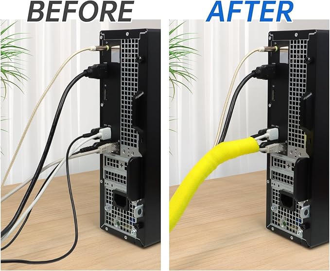 YOUBO Split Braided Cable Sleeve，Flexible Wire Loom Tubing, Automotive Cord Protector Pet Proof, Cable Management for Computer TV Electric Wires Harness 16ft (Yellow, 10mm（3/8")