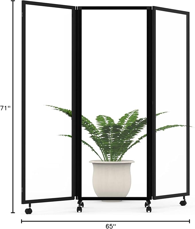 Stand Up Desk Store ReFocus Three-Panel Trifold Acrylic Room Divider Partition Privacy Screen (Clear Acrylic, 71" x 65")