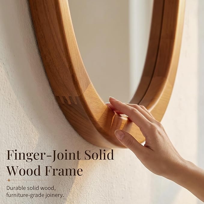 Solid Wood 48"x24" Large Aesthetic Wabi-Sabi Statement Mirror, Warm Walnut Full Length Irregular Mirror, Modern Organic Asymmetrical Wooden Wall-Mounted Mirror, Honey Walnut