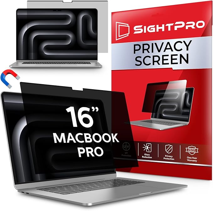 SightPro Magnetic Privacy Screen for MacBook Pro 16 Inch (2021-2024, M1, M2, M3, M4, Pro, Max) Removable Laptop Privacy Filter Shield and Protector
