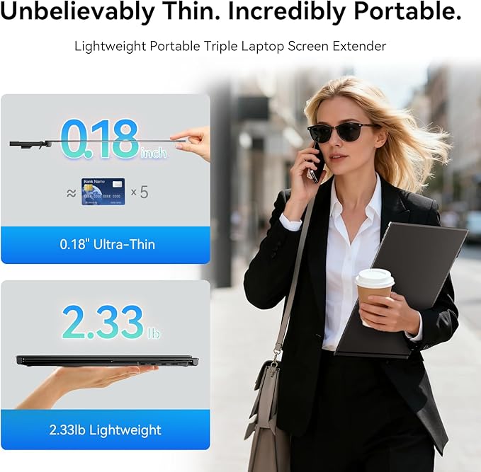 Larksmile Triple Screen Laptop Monitor Extender, One Cable Setup 14-inch IPS Triple Monitor, FHD 1080P Extra Multi-Screen Attachment, Portable Travel External Display for Laptop Mac Windows