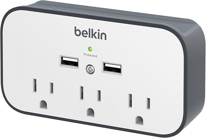 Belkin Wall Surge Protector - 3 Outlet w/ 2 USB Ports Mount with Premium Protection Against Surges Safe Charge for Mobile Devices, Tablets & More (540 Joules)