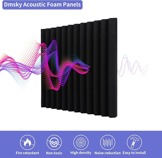 12 Pack Sound Proof Foam Panels Studio Acoustic Foam Panels,1" X 12" X 12"Soundproof Wall Panels with Self-Adhesive,Fire-Proofed Soundproofing Wedges,Acoustic Treatment Foam for Home-Black