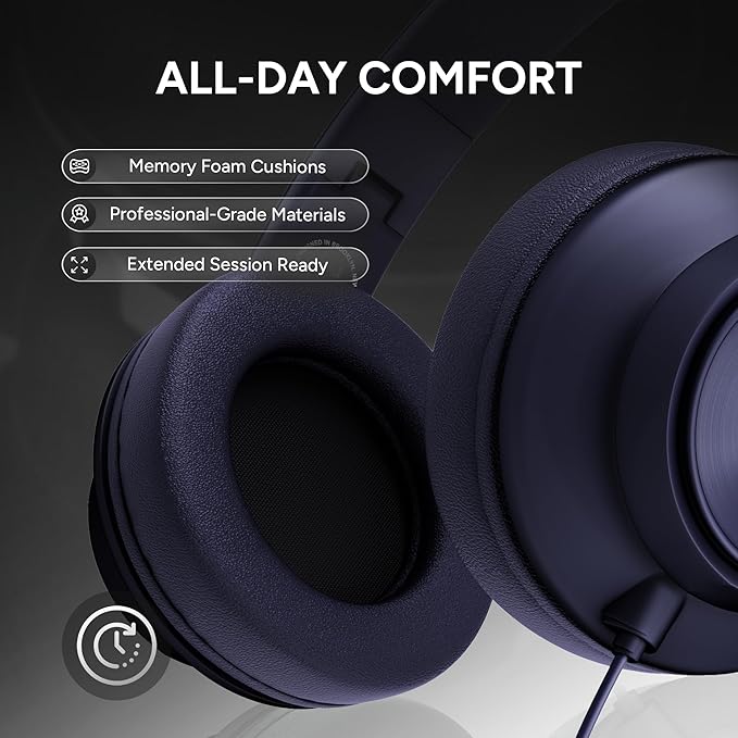 ARTIX CL750 Over Ear Headphones Wired with Mic & Volume Control, Audio with 100% Noise Cancelling Computer Wired, Plug in for Laptop, Dj Corded Studio Headphones