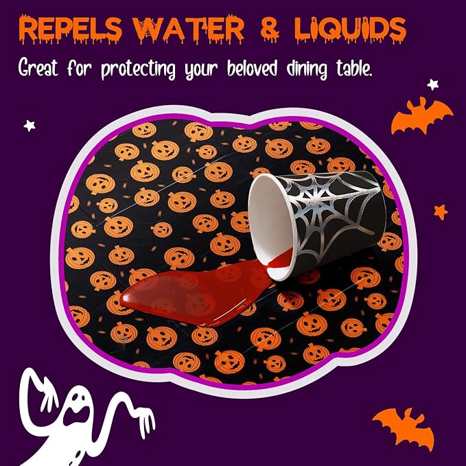 Halloween Tablecloth, 6-Pack Disposable Table Cloths, Pumpkins Plastic Covers, 54 x 108 Inches, Party Decorations