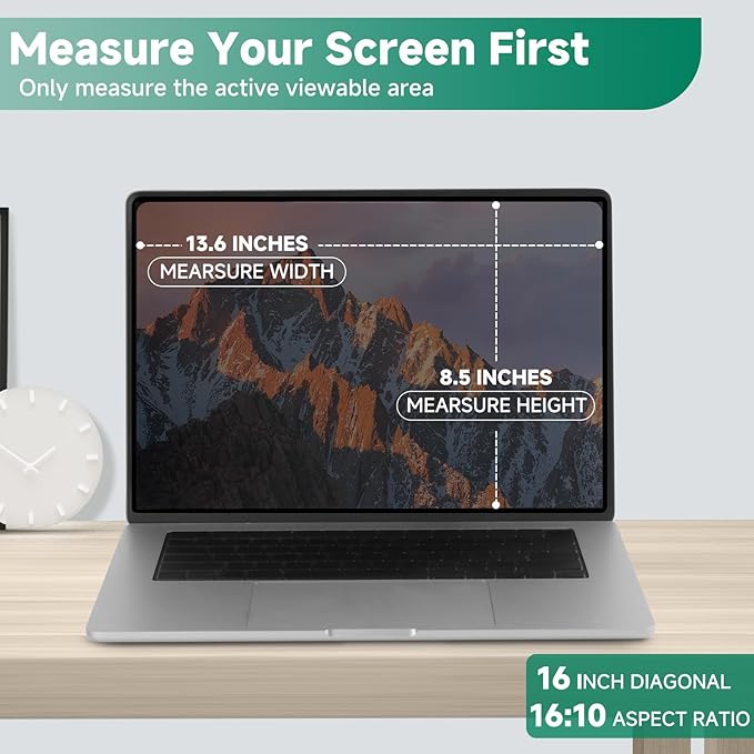 IRUYO FL Nano-Suction Laptop Privacy Screen 16 Inch 16:10, Removable Screen Privacy Shield for Laptop, Anti Glare, Anti Bule Light, Screen Protector for Lenovo HP Dell Acer Asus Thinkpad