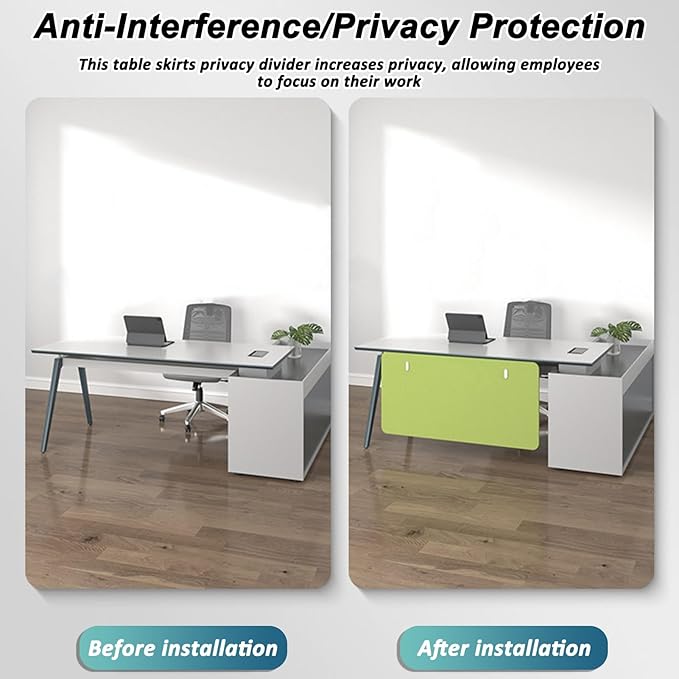 Under Desk Privacy Panel Divider No Drilling, Soundproof Modesty Panel for Office Desks Standing Workstation, Desk Privacy Divider Skirt Partition for Hidden Cables(Green,60x60cm/23.6x23.6in)