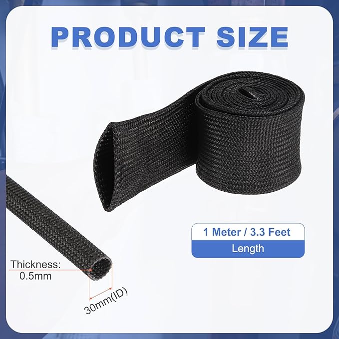 uxcell Insulation Cable Protector,30mm/1.18 Inch-1m/3 Feet High Temp Fiberglass Sleeve Black