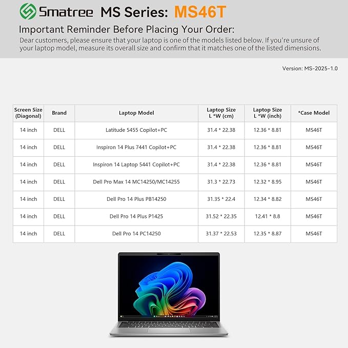 Smatree MS46T Hard EVA Protective Sleeve Case with Stand Compatible for 14 inch DELL Pro 14 Plus P1425/PB14250, DELL Pro14/Pro Max 14, Inspiron 14 5441/Plus 7441 Copilot+PC, for Latitude 5455, Green
