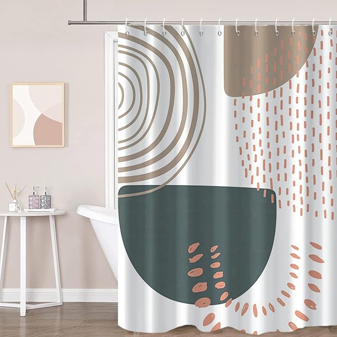 Boho Extra Long Shower Curtain, Mid Century Modern Abstract Minimalist Beige Neutral Machine Washable Waterproof Fabric for Bathroom Decor Bathtub with 12 Hooks 72Wx84H