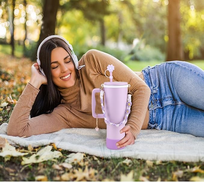 40 oz Tumbler with Handle Straw and Accessories, Drop & Abrasion Resistant, Vacuum Double-Layer Insulation, Ideal for Camping, Fitness, Outdoor Use