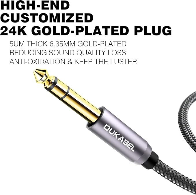 DUKABEL TopSeries Long 6.35mm (1/4 inch) to 3.5mm (1/8 inch) Headphone Jack Adapter -8ft (2.4m) 1/8 Female to 1/4 Male Extension Cable 3.5 to 6.35 for Mixer Guitar Piano Amplifier Speaker and More