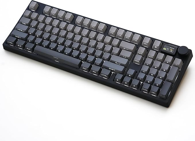 NJ98 Wireless Custom Mechanical Keyboard with Screen Knob 96% Hot Swappable RGB Keyboard Mac Windows (Dark, Steel Plate-Box Deep Sea)
