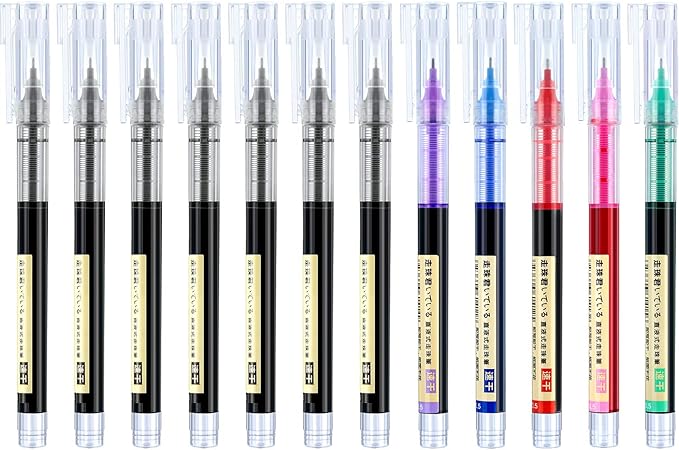 Frienda 12 Pieces Rolling Ball Pens 0.5 mm Japanese Quick Drying Fine Point Pens Liquid Ink Smooth Writing for Office Student Back to School Supplies(Classic Colors)