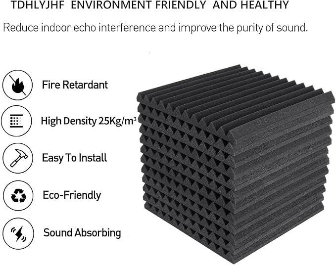 52 Pack Acoustic Foam Panels,1" x 12" x 12" Acoustic Wedge Studio Foam Sound Absorption Wall Panels (BLACK/RED)