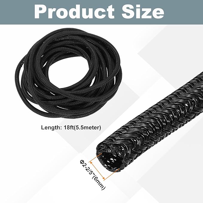 MECCANIXITY 1/5 Inch ID Split Loom Tubing 18ft Polyester Cord Protector Wire Cable Sleeve for USB Cable Power Cord, Black