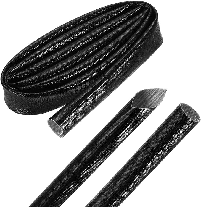 MECCANIXITY 3ft Braided Cable Sleeve, 0.7" ID 200C High Temperature 1500V Fiberglass Wire Insulation Cord Protector Organizer Wires Management for Motor Engine Fuel Line, Black