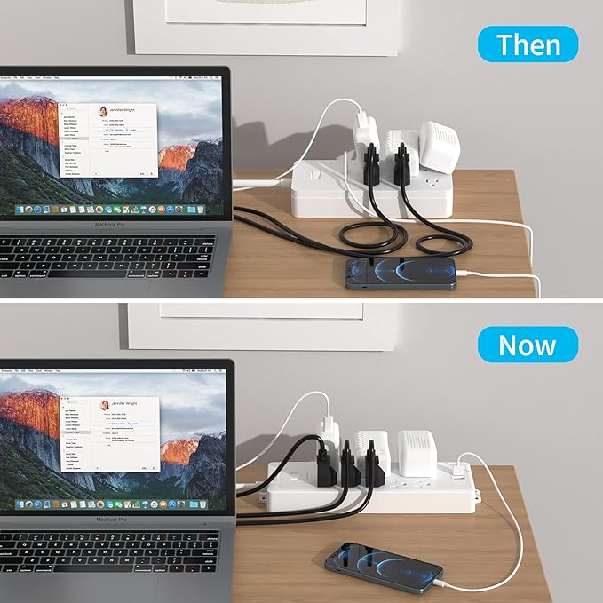 Power Strip Surge Protector, NTONPOWER Flat Plug Long Extension Cord 15 ft, 8 Outlets and 2 USB Ports, 1875W/15A 1700 Joules, Overload Protection and Wall Mount, for Home Office, Dorm Essentials White