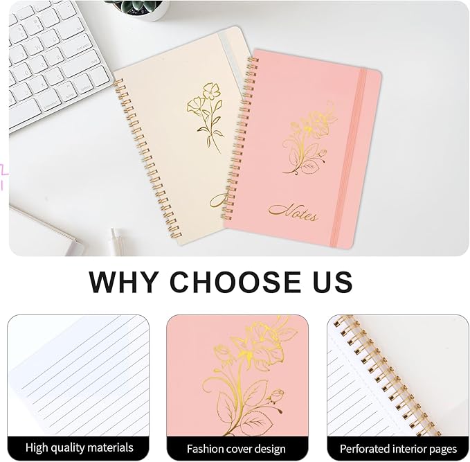 Joyberg Aesthetic Spiral Notebook, 2PCS Cute Notebook, 8.3" x 6" Notebook For Women, A5 Spiral Journal Notebook for Office/School/Home (Pink & Beige)
