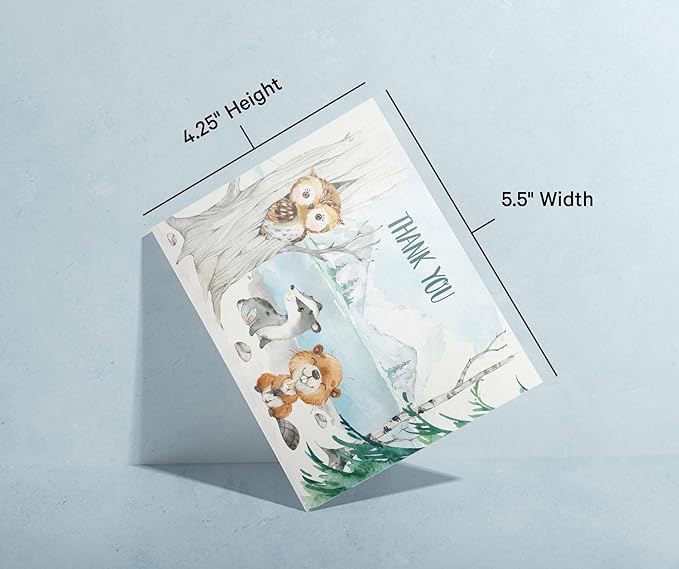 Twigs Baby Shower Thank You Cards with Envelopes - 12 Set Baby Shower Cards for Girl, New Baby Congratulations Cards, Welcome Baby Card, Made in the USA - Forest Animal Designs, 5.5 x 4.25 Inch Size