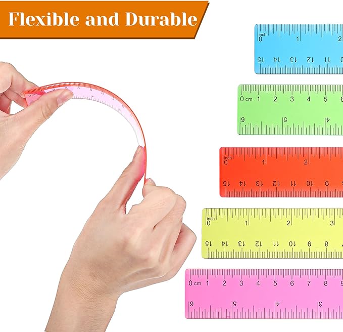 120 Pcs 6 Inch Rulers Bulk Plastic Flexible Small Straight Rulers with Inches and Centimeters First Day of School Gift for Students Back to School Office Supplies(Colorful, Transparent)