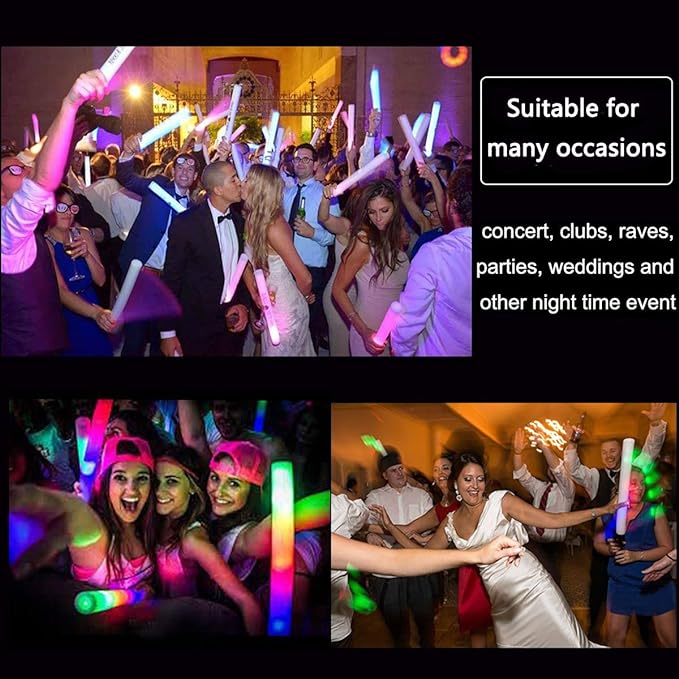 Glow Sticks Bulk, 32 Pcs LED Foam Sticks Glow in the Dark Party Supplies with 3 Modes Colorful Flashing,Light Up Batons Party Favors for Party Wedding Birthday Concert Halloween Christmas