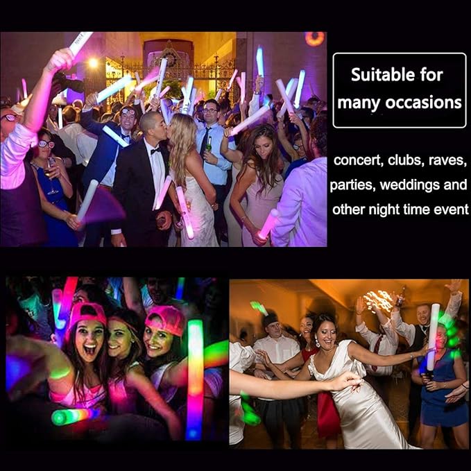 Glow Sticks Bulk - 24 Pcs LED Foam Sticks Glow Batons with 3 Modes Flashing Effect, Glow in The Dark Party Supplies for Party Wedding Birthday Concert Halloween Christmas