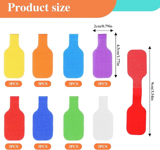 24pcs Cord Tags Labeling, Charging Cord Labels, Reusable Cable Label, Multi-Color Write on Cable Label, for Cables Management and Identification (8 Colors)