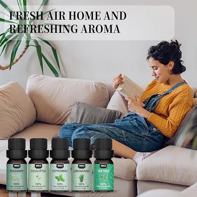 MISIJI Essential Oils Set Top 12 Aromatherapy-Essential Oils for Diffuser for Home,Air Freshening Diffuser Oils Scents for Aromatherapy,Laundry,Candle&Soap Making,Humidifiers 12 X 5ML