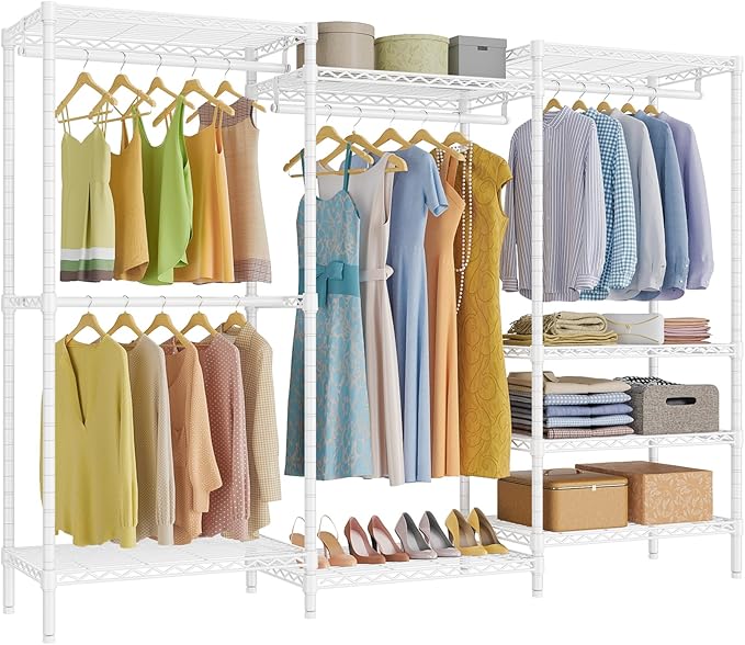VIPEK V5 Plus Portable Closet Wardrobe Heavy Duty Clothes Rack, Large Free Standing Closet Rack for Hanging Clothes, 85.4" L x 15.7" W x 76.4" H, White