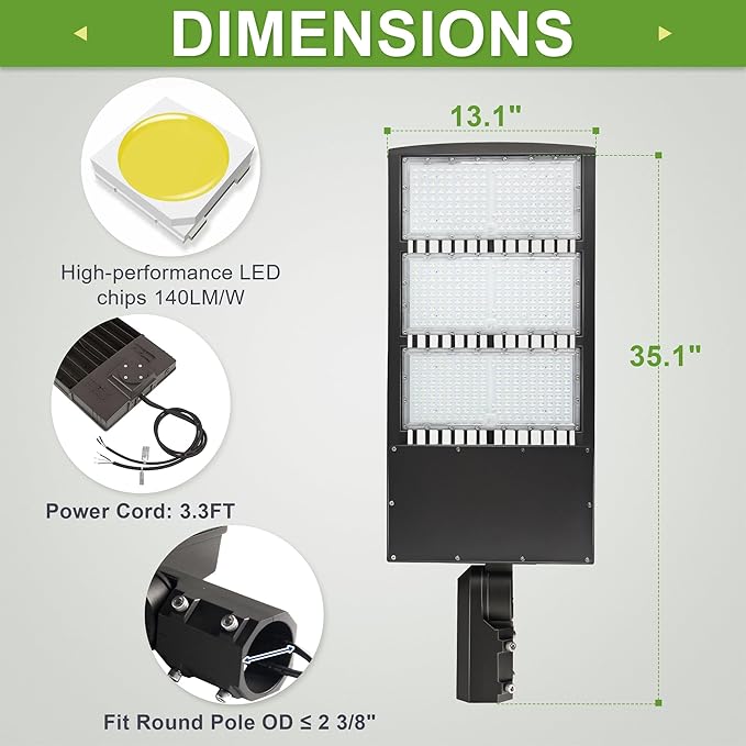 450W LED Parking Lot Lights, LED Street Area Lights, 20KV Surge Protector, 1-10V Dimmable, 1000-1500W MH Equiv LED Shoebox Lights, 63,000LM 5000K 100-277V DLC UL Certified