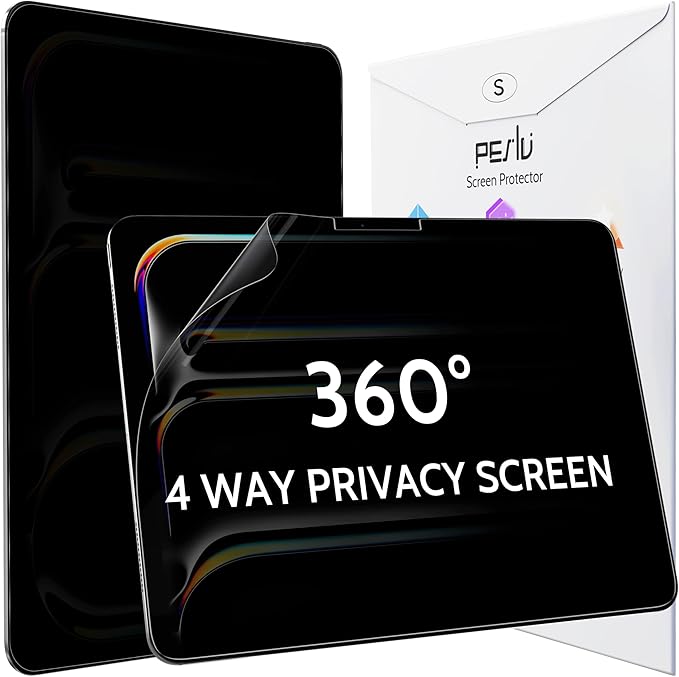 Peslv 360° Privacy Screen for iPad Pro 13 Inch M4/M5 [2024/2025 7th/8th Gen], Anti Glare Blue Light Spy Filter Private Cover, High Sensitive Bubble-Free Easy Install Black Security Protector